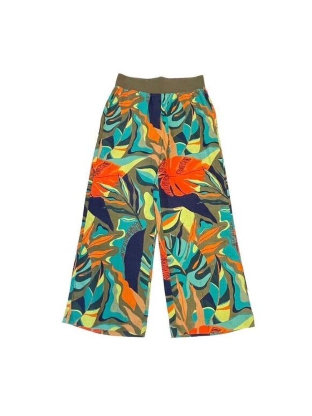 Soft Surroundings Tropical Linen Pants Wide Leg Floral Print Size XS Small